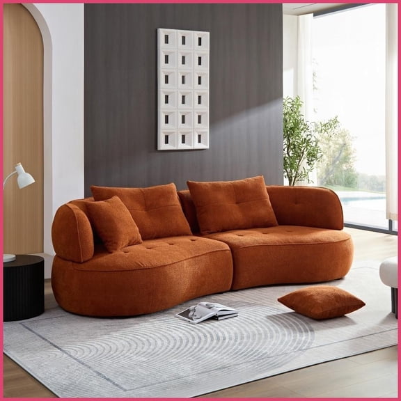 Modern Orange Sectional Sofa with Removable Pillows, Durable Fabric & Solid Wood Frame for Living Room