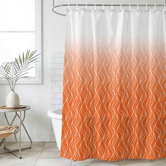 Modern Orange Shower Curtain Set, Waterproof Shower Curtains for Bathroom, Abstract Ombre Geometric Morocco Washable Fabric Cloth Bath Curtain for Bathtub Decoration with Hooks 48x72 Inches