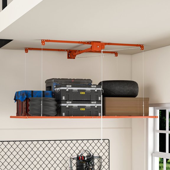 Modern Orange Steel Frame Overhead Garage Storage Rack, 3x6 ft Ceiling Storage Lift