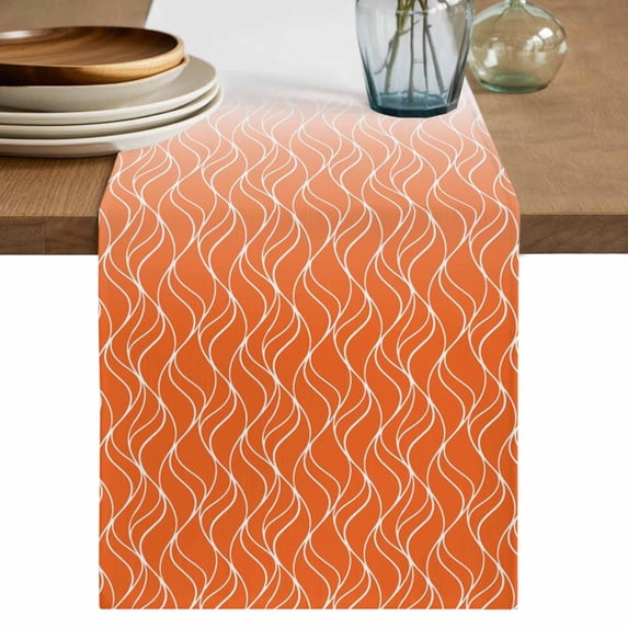 Modern Orange Table Runner 72 Inches, Abstract Ombre Geometric Morocco Bed Runner Dresser Scarves Tabletop for Indoor Outdoor Parties/Ceremony/Banquet, 18" x 72"