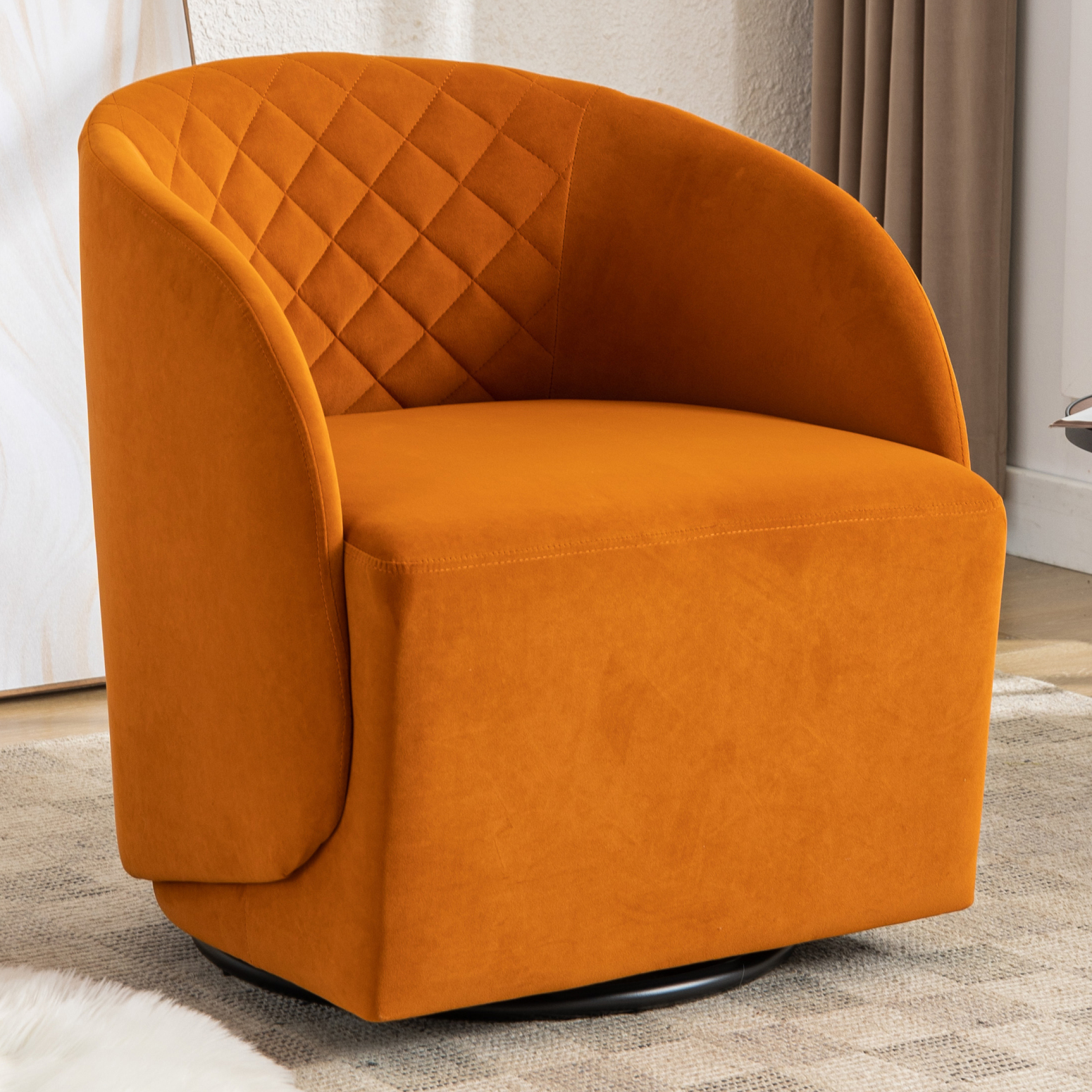 Modern Orange Velvet Swivel Chair for Stylish Living Ergonomic