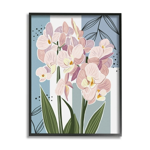 Modern Orchid Square Shapes Botanical & Floral Graphic Art Black Framed Art Print Wall Art