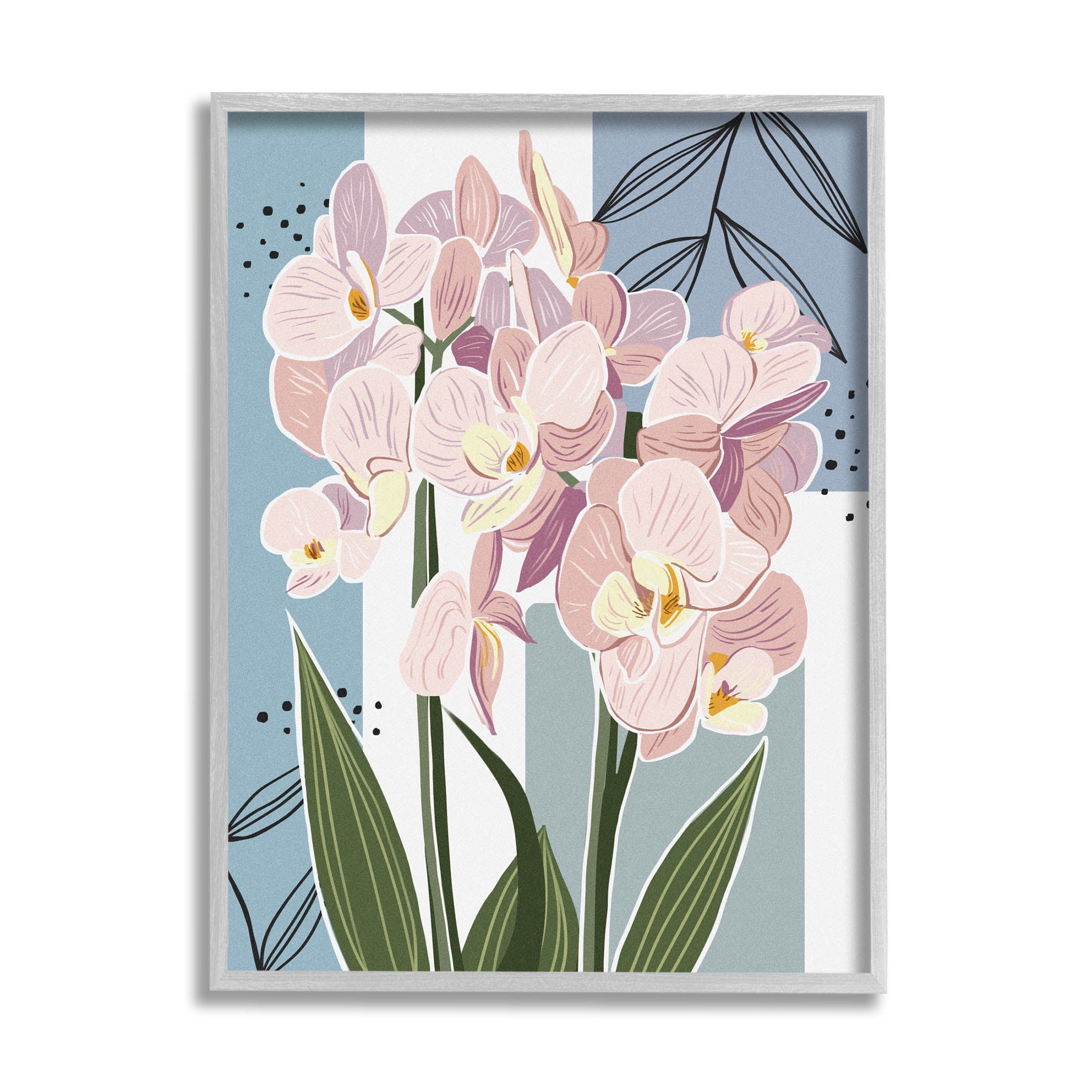 Modern Orchid Square Shapes Botanical & Floral Graphic Art Gray Framed Art Print Wall Art