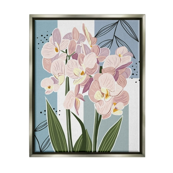 Modern Orchid Square Shapes Botanical & Floral Graphic Art Luster Gray Framed Art Print Wall Art