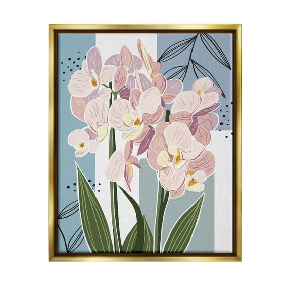Modern Orchid Square Shapes Botanical & Floral Graphic Art Metallic Gold Framed Art Print Wall Art