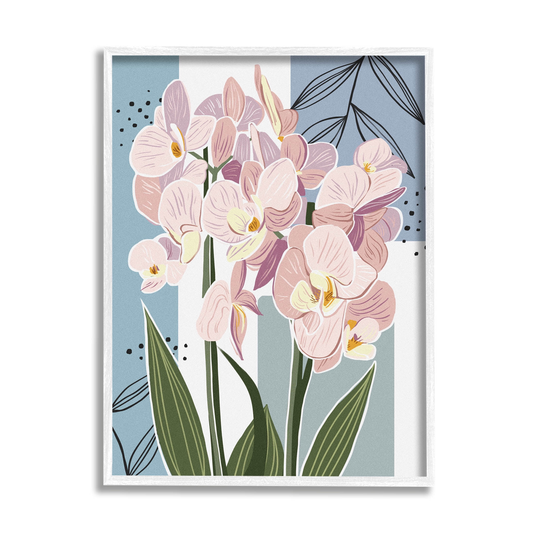 Modern Orchid Square Shapes Botanical & Floral Graphic Art White Framed Art Print Wall Art
