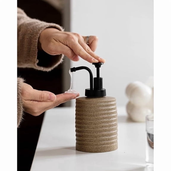 Modern Organic Ceramic Soap Dispenser - Matte Stone Textured Hand Pump for Elegant Bathroom & Kitchen Decor