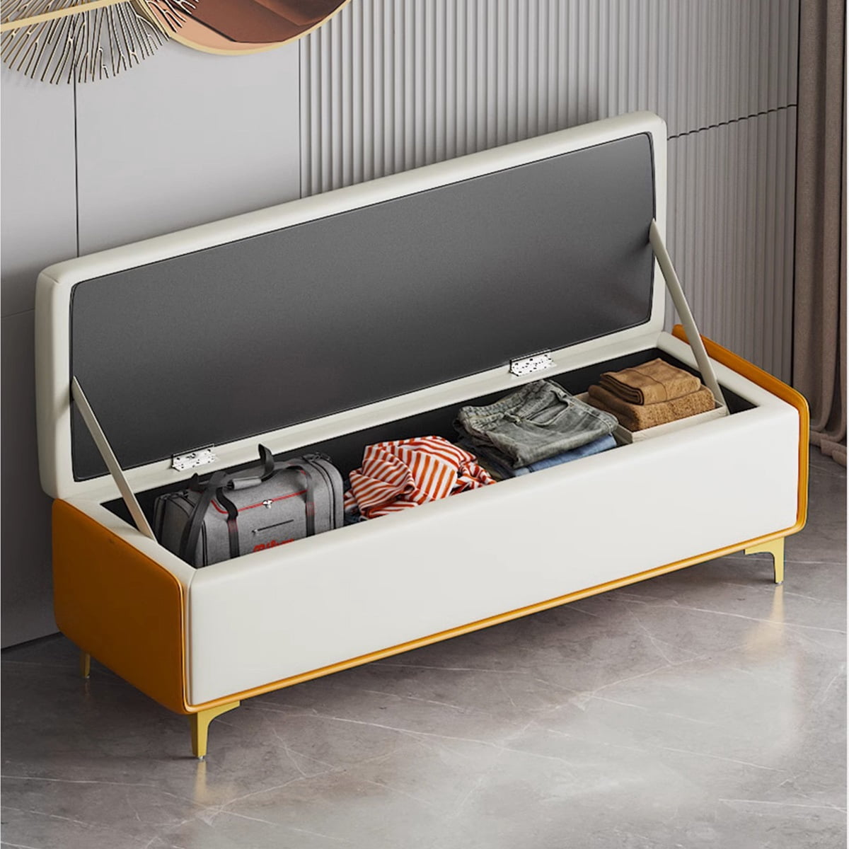 Modern Ottoman Long Bench Entryway Storage Chest with Bottom Storage ...