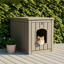 Outdoor Cat House for Winter - Resin Outdoors Cat House Weatherproof Feral Outside Cat Shelter Durable Shelter for Stray & Domestic Cats Indoor Hidden Litter Box Enclosure (Light Coffee)