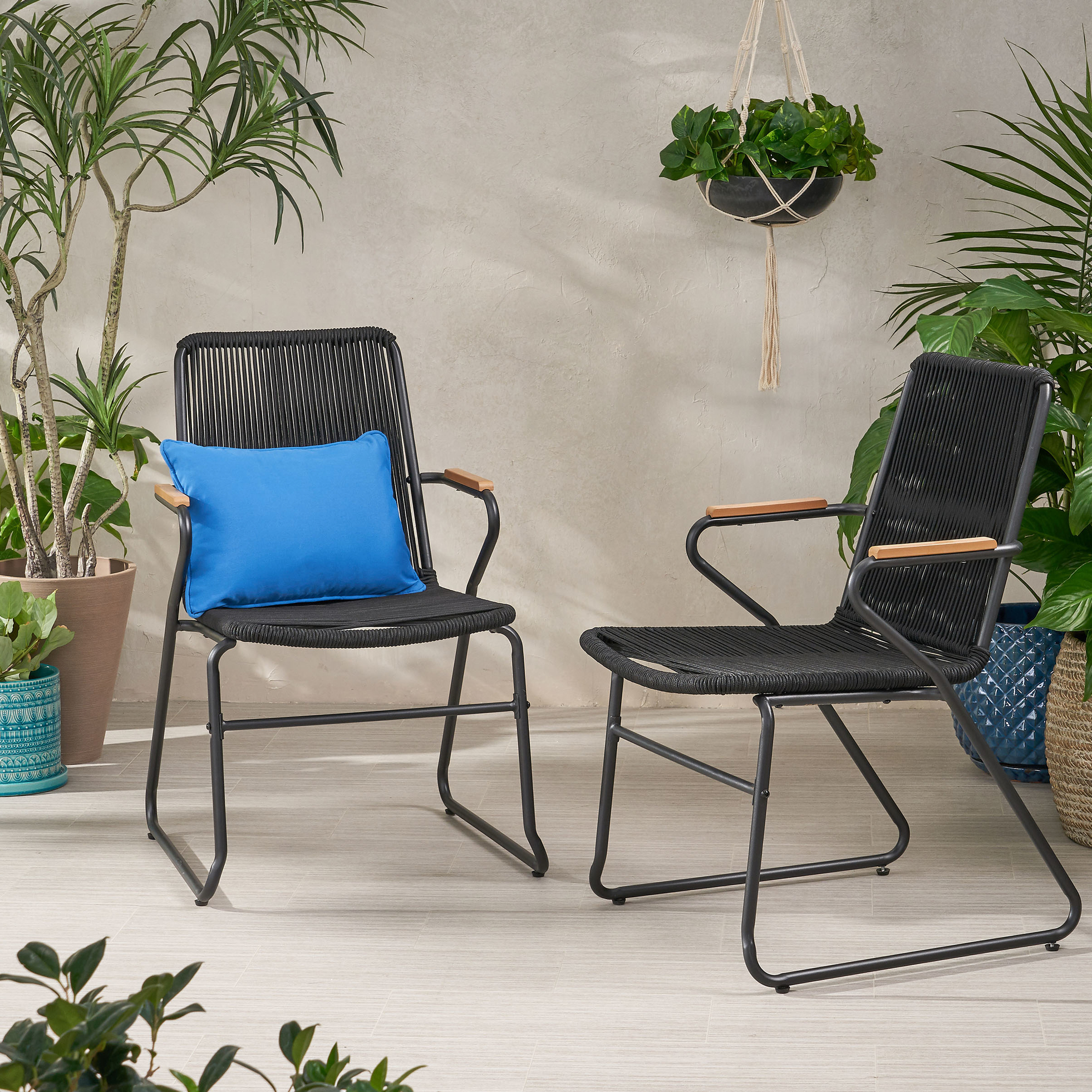 Modern Outdoor Chairs With Woven Rope And Iron Foundation For ...
