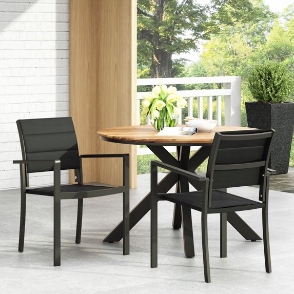 Modern Outdoor Dining Chairs Set of 2 with Aluminum Frame and Weather Resistant Mesh Seating for Patio, Garden, or Backyard