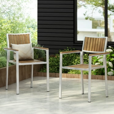 Modern Outdoor Dining Chairs with Faux Wood and Aluminum Frame, Set of 2
