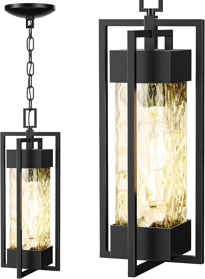 Modern Outdoor Indoor Pendant Light Fixture, Rustproof Chandelier Lighting Exterior with Water Glass for Porch, Garage, Gazebo, Patio (Bulb Included)
