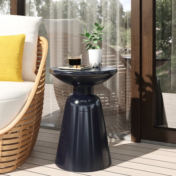 Modern Outdoor Iron Accent Table, Navy Blue, 14.6"w X 14.6"d 21.04"h, Frame, No Assembly Required Chic Construction, Needed