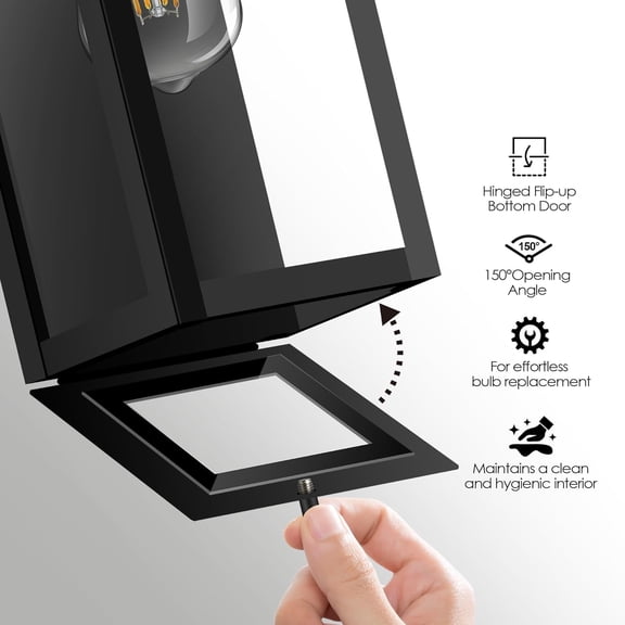 Modern Outdoor Light Fixture with Closed Bottom, Waterproof Exterior Lighting Fixtures, Black Outdoor Lanterns for Porch, , Garage, Front Door Entryway, E26 Socket & Glass Shade, 2 Pack, 11inch