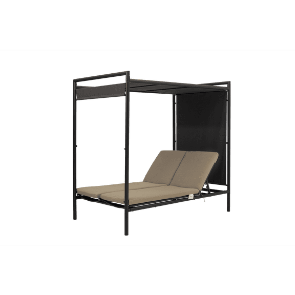 Modern Outdoor Patio Daybed with Adjustable Canopy, 5-Position Backrest | Double Chaise for Patio, Yard, Poolside | Dark Gray | Metal