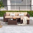 thumbnail image 1 of Modern Outdoor Patio Furniture Set，5-Piece Brown Wicker Sectional Sofa, with Beige Cushions and Coffee Table, Perfect for Gardens, Patios, and Backyards, 1 of 7
