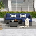 thumbnail image 1 of Modern Outdoor Patio Furniture Set，5-Piece Gray Wicker Sectional Sofa, with Navy Blue Cushions and Coffee Table, Perfect for Gardens, Patios, and Backyards, 1 of 5