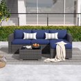 thumbnail image 1 of Modern Outdoor Patio Furniture Set，5-Piece Gray Wicker Sectional Sofa, with Navy Blue Cushions and Coffee Table, Perfect for Gardens, Patios, and Backyards, 1 of 7