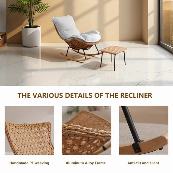 Modern Outdoor Patio Glider Rocking Chair with Footrest - Heavy-Duty All-Weather Gliding Recliner, Sturdy Hard Floor Compatible Design & Easy-Clean Surface for Poolside, Garden, Balcony