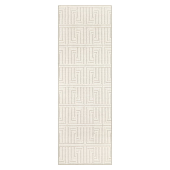Modern Outdoor Rug 2x6FT - Beige Waterproof Patio Carpet, Modern Area Rugs