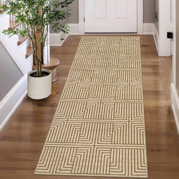 Modern Outdoor Rug 2x6FT - Light Brown Waterproof Patio Carpet, Modern Area Rugs
