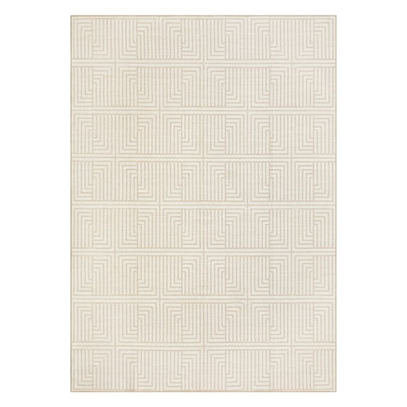 Modern Outdoor Rug 8x10 - Beige Waterproof Patio Carpet