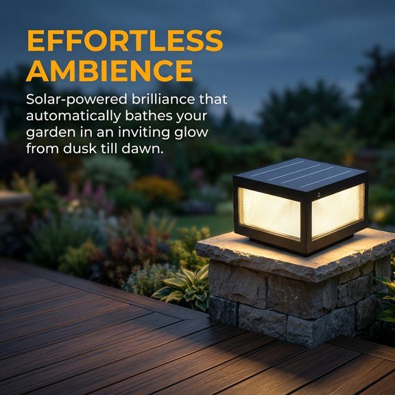 Modern Outdoor Solar Post Light, Matte Black Aluminum Column Head Lantern, 3000K/6000K LED, Waterproof Solar Pathway Pillar Lamp for Garden, Walkway, Front Door, Deck & Landscape Decor