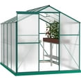 thumbnail image 1 of Modern Outdoor Walk-in Greenhouse 6FTx8FT Polycarbonate Storage Shed with Sliding Door and Adjustable Vent Window Green Sliver Aluminum Sunroom for Backyard Garden Patio Lawn, 1 of 9