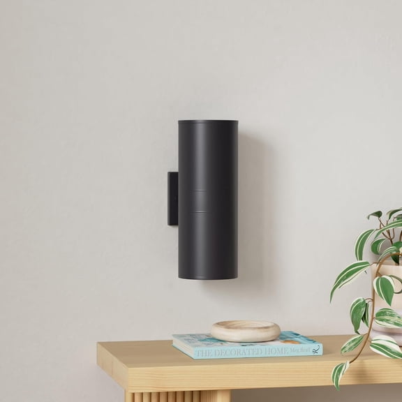 Modern Outdoor Wall Light with Dusk to Sensor, Exterior Light Fixture Wall Mount Waterproof Anti-Rust Cylinder, Up and Down 2 Lights Black Sconces for Porch House Outside Entryway, 2-Pack