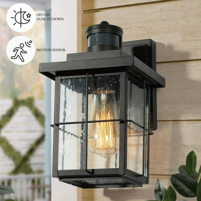 Modern Outdoor Wall Light with Motion Sensor, 1Light Black Exterior