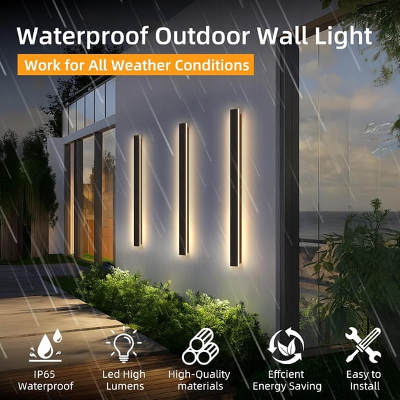 Modern Outdoor Wall Lights, 47.3Inch Black LED 3000K IP65 Waterproof Outdoor Linear Wall Sconces Exterior Lighting Fixture Porch Wall Light for House, Front Door, Garage