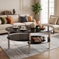 thumbnail image 1 of Modern Oval Coffee Table, Tempered Glass Center Table with Metal Legs for Living Room Home Decor Furniture,Black, 1 of 7