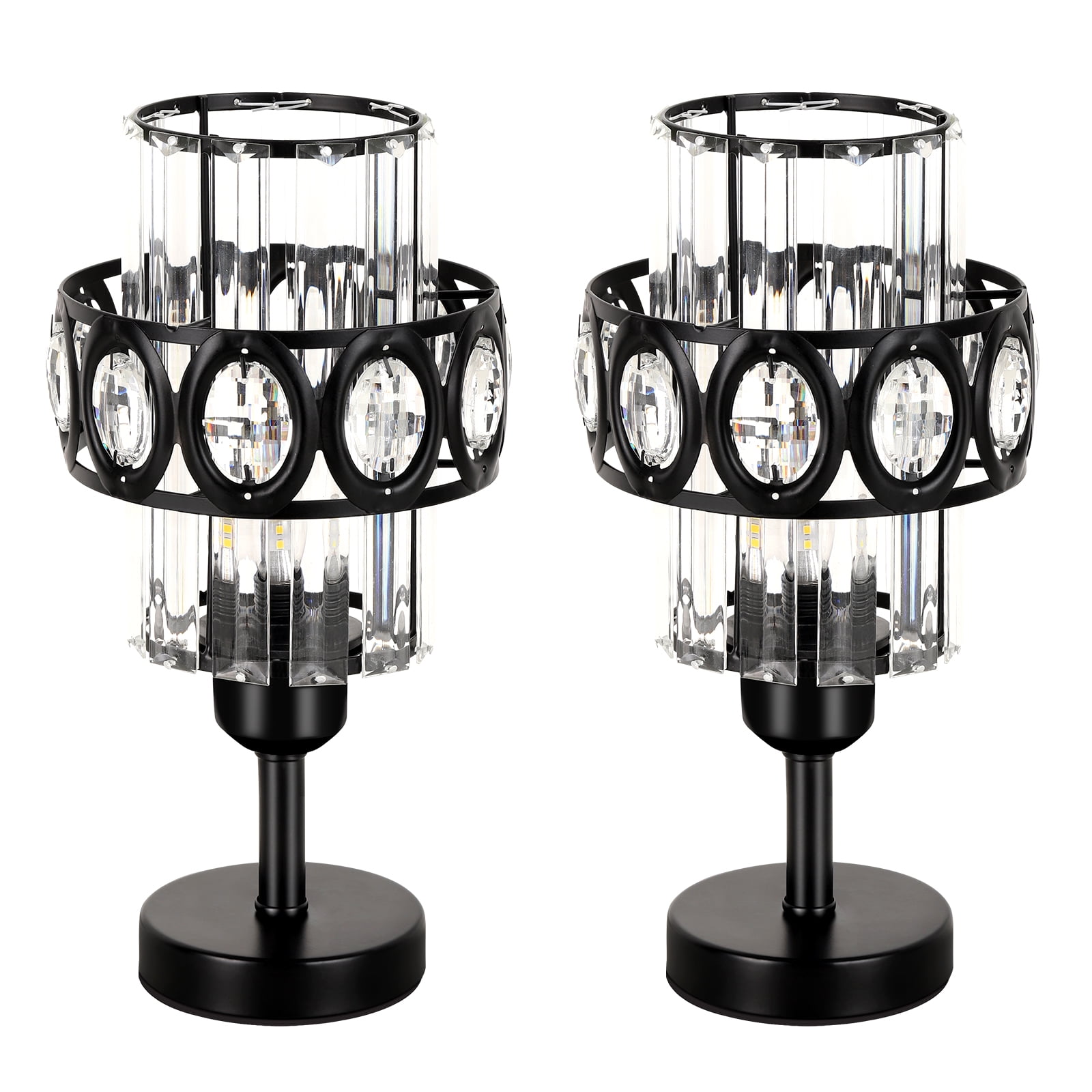 Modern Oval Crystal Lamp Bedside Lamp Black Set of 2