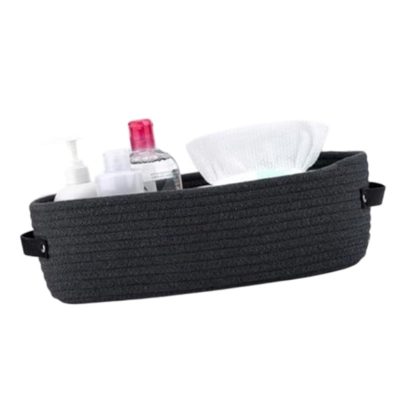 Modern Oval Designs Cotton Rope Storage Container With Strong Leather Handles For Household Items