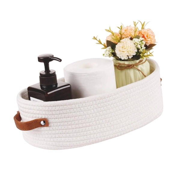 Modern Oval Designs Cotton Rope Storage Container With Strong Leather Handles For Household Items