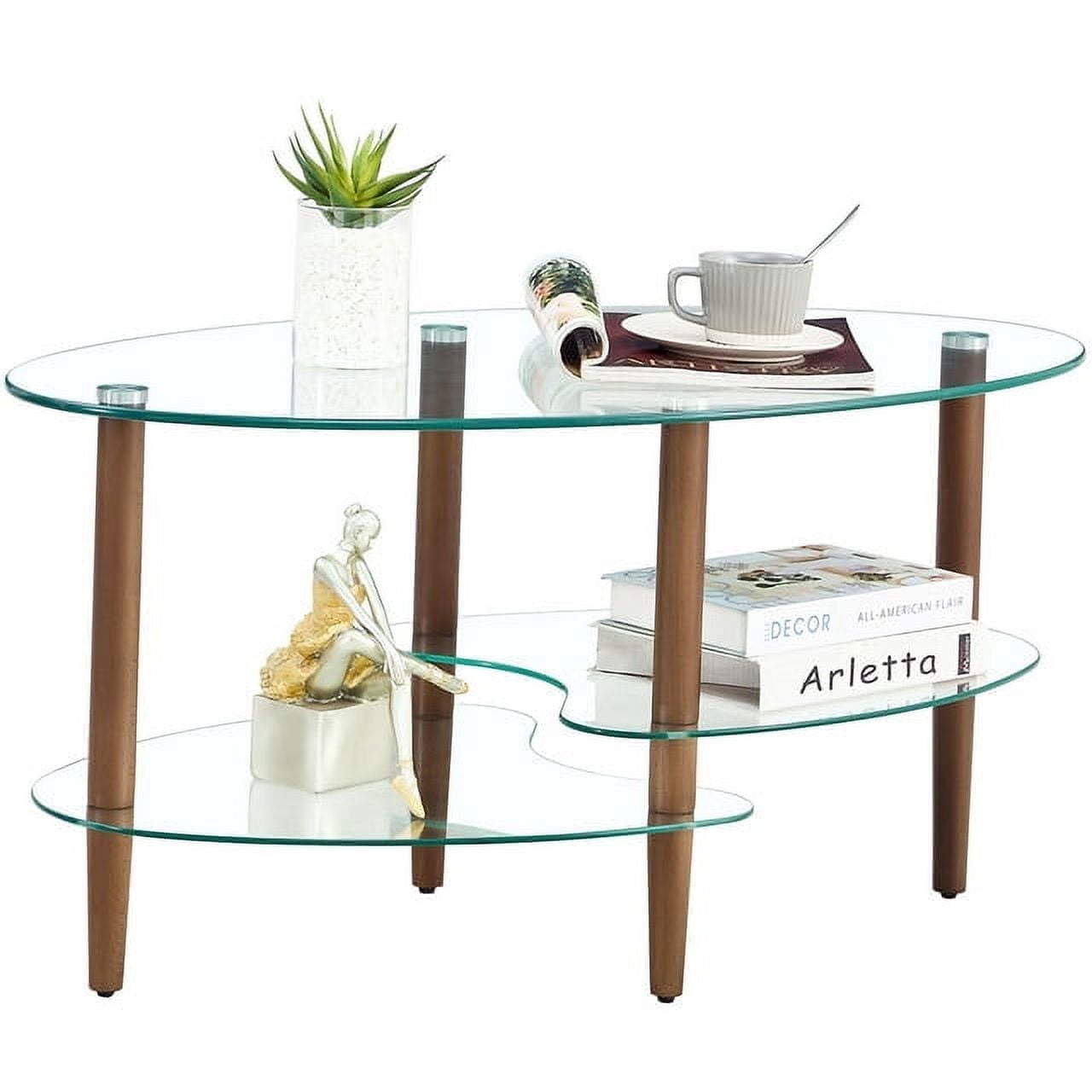 Modstyle Living Room Oval Glass Coffee Table, 3-Tier with Storage ...