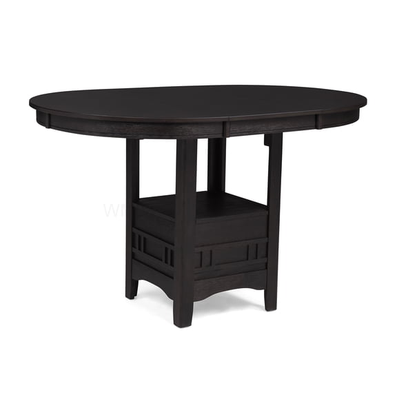 Modern Oval Pedestal Dining Table with Extension Leaf and Storage Shelf in Charcoal Black