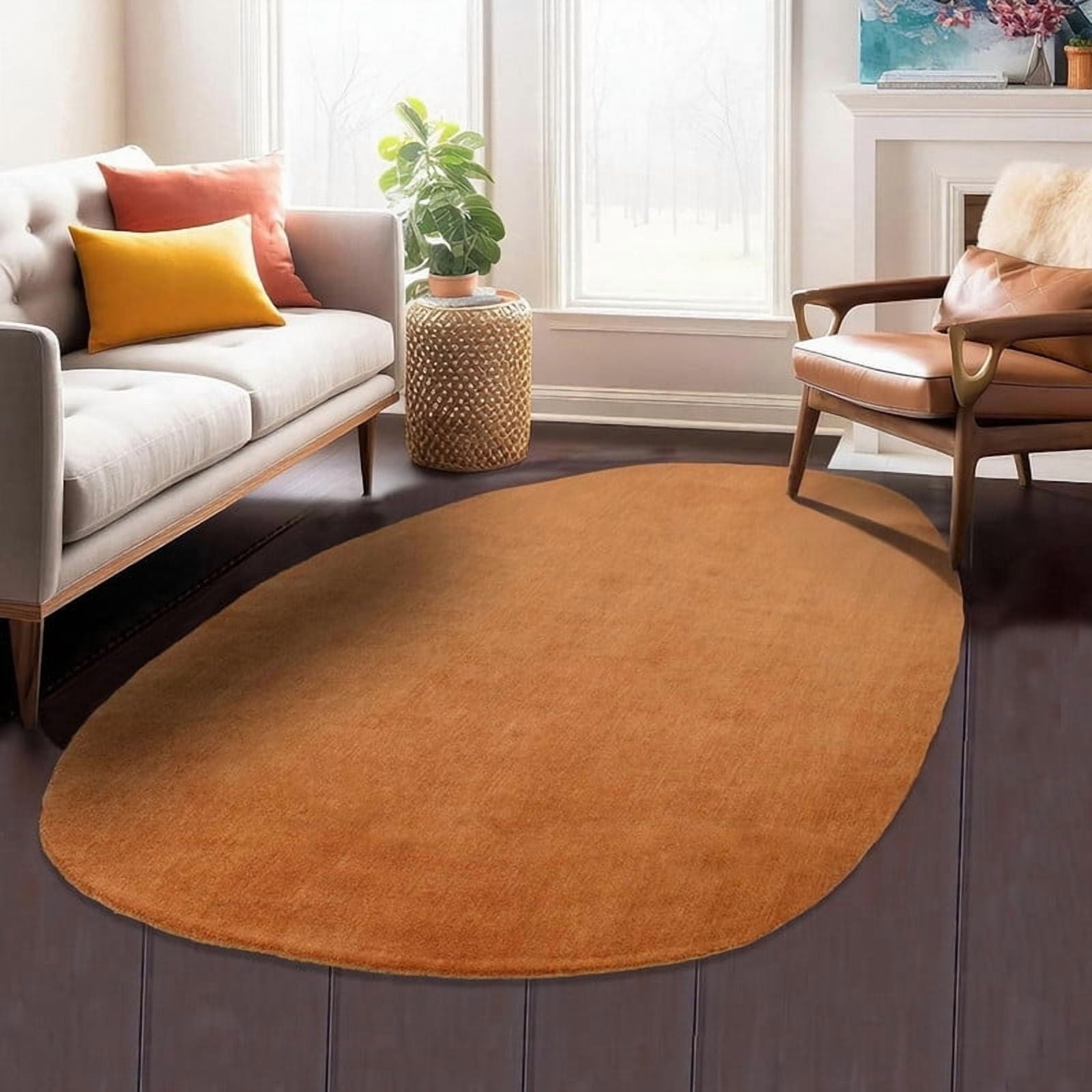 Simple Rug Oval Modern Oval Shape Wool Rug - Irregular Shaped with Soft and Cozy ...