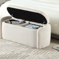 thumbnail image 1 of Modern Oval Storage Ottoman, Upholstered Velvet Ottoman Bench with Safety Hinge for Entryway, Living Room, Bedroom, Hold Up to 400lbs, Beige, 1 of 7