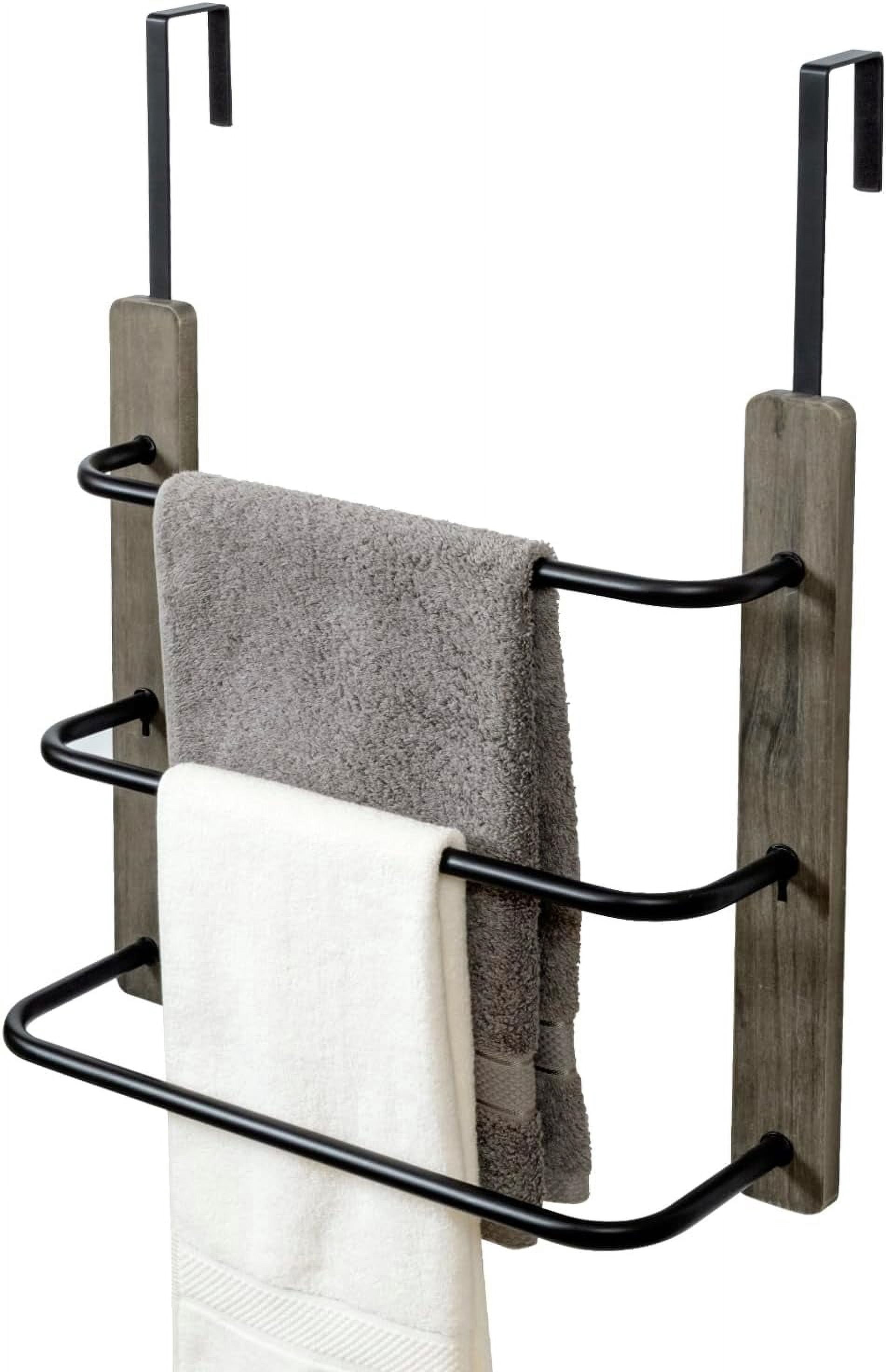 Modern Over The Door Towel Rack in Vintage Gray Solid Wood and 3 Tier ...