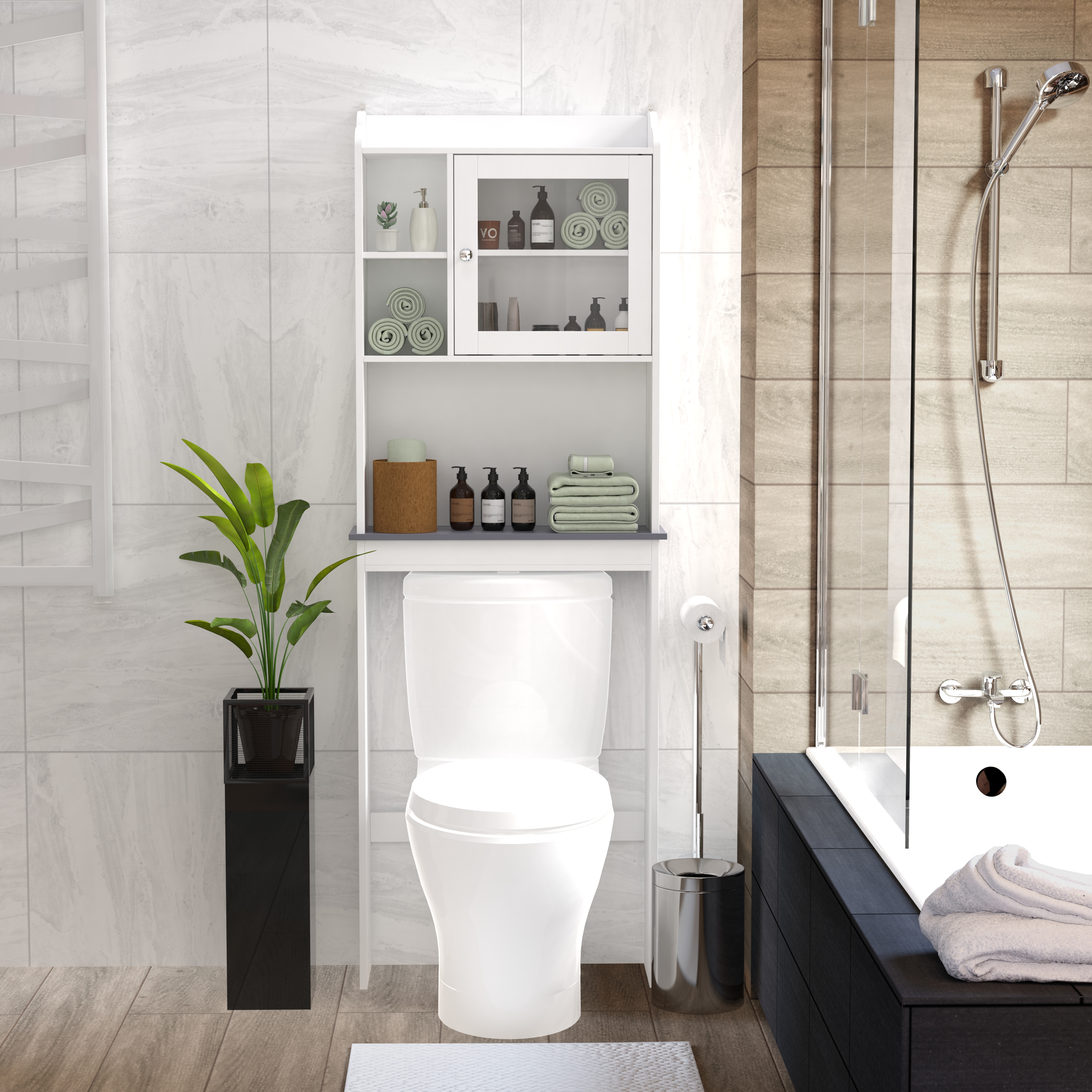 Modern Over The Toilet Space Saver Organization Wood Storage Cabinet ...