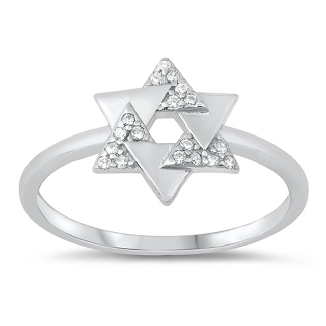 Star Rings With Triangle Design Modern Overlapping Triangle Star of David Band Sterling Silver Ring ...