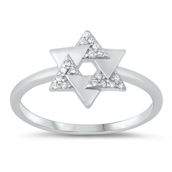 Modern Overlapping Triangle Star of David Band Sterling Silver Ring White CZ 925 Female Size 4
