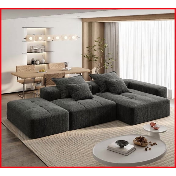 Modern Oversized 4-PC Modular Sectional Sofa - Sparkling Chenille Fabric, No Assembly for Living Rooms