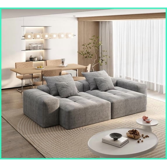 Modern Oversized 4-PC Sparkling Chenille Sectional Sofa with 2 Chaises - Grey, No Assembly, Ideal for Living Rooms