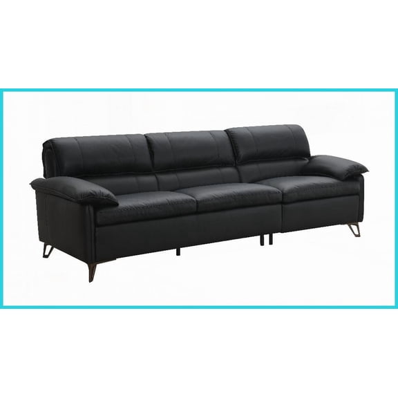 Modern Oversized Black Top Grain Leather Sofa Plush Comfort for Living Room