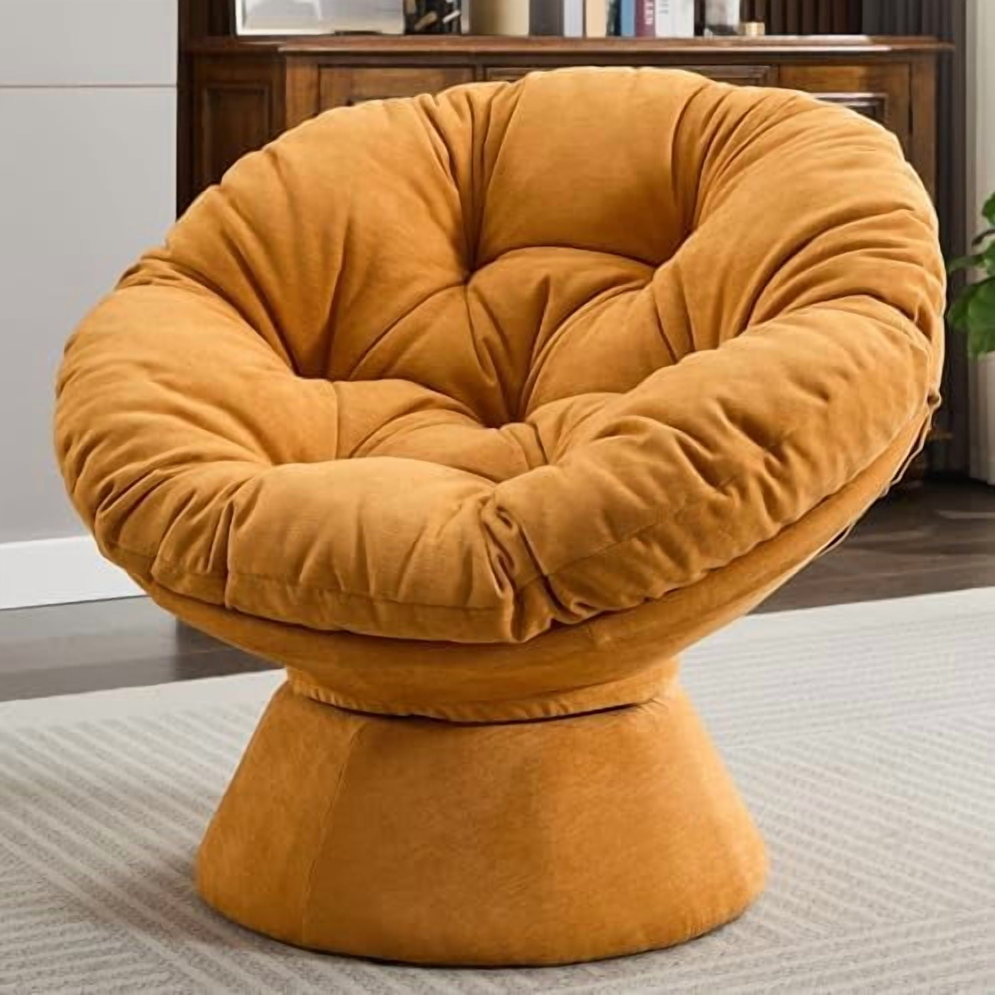 Modern Oversized Chenille Papasan Chair, 360° Swivel Chair with