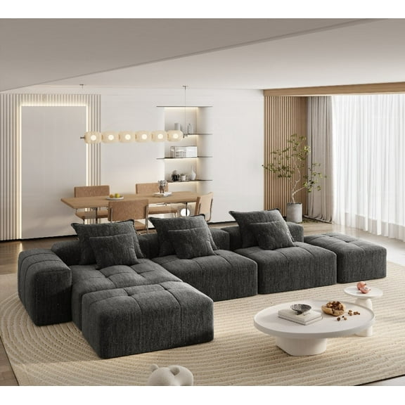 Modern Oversized Chenille Sectional Sofa, 6 PCS DIY, BLACK