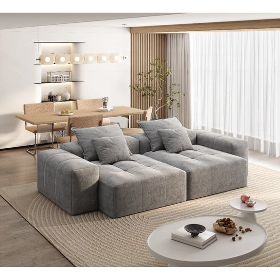 Modern Oversized Chenille Sectional Sofa with 4 Pillows,GREY